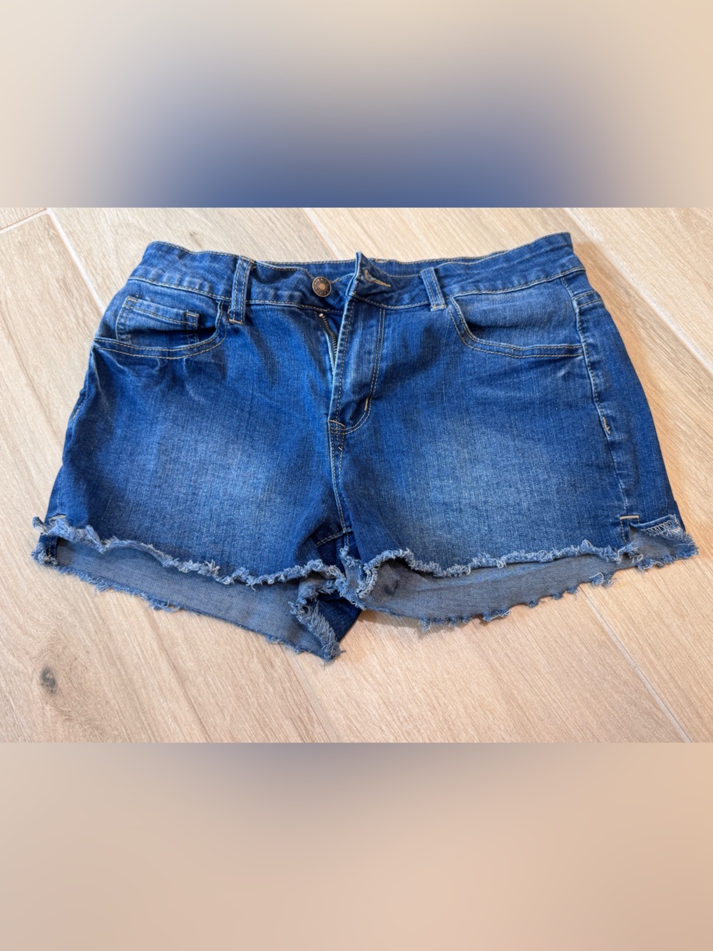 Frayed Hem Dark Blue Denim Shorts - Women's Jean Cutoffs